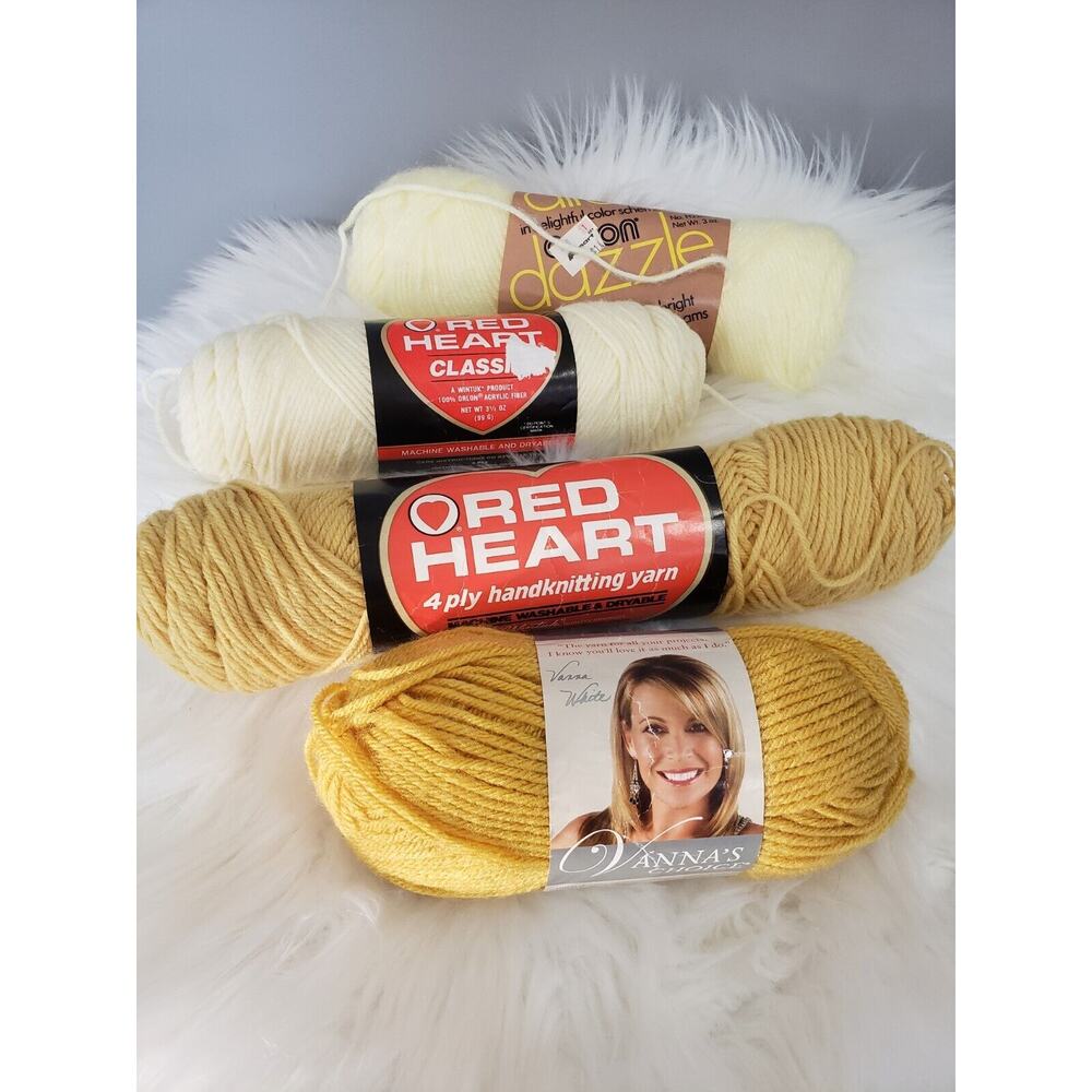 LOT 4 Vintage yellow acrylic yarn ombre baby blanket lion brand red heart